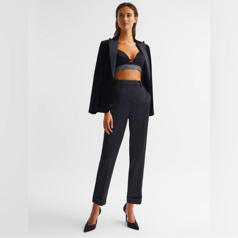 Reiss Cici Satin Taper Trousers in Black Size 10 NWT